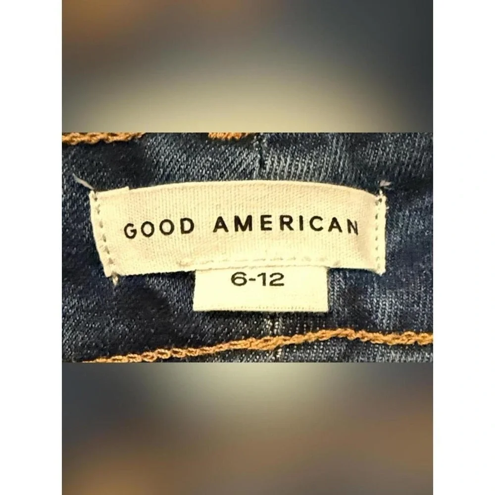 Good American Dark Indigo Distressed Denim Bermuda Shorts